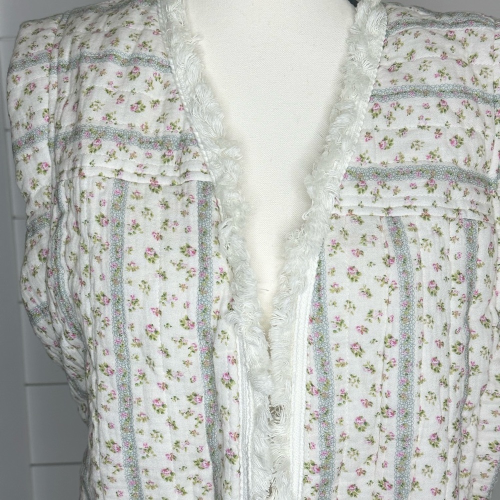 Floral Molly green cottage core quilted  Vest with Fringe